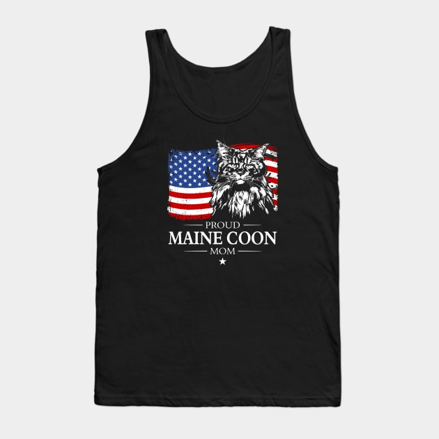 Proud Maine Coon Mom American Flag patriotic cat Tank Top by wilsigns